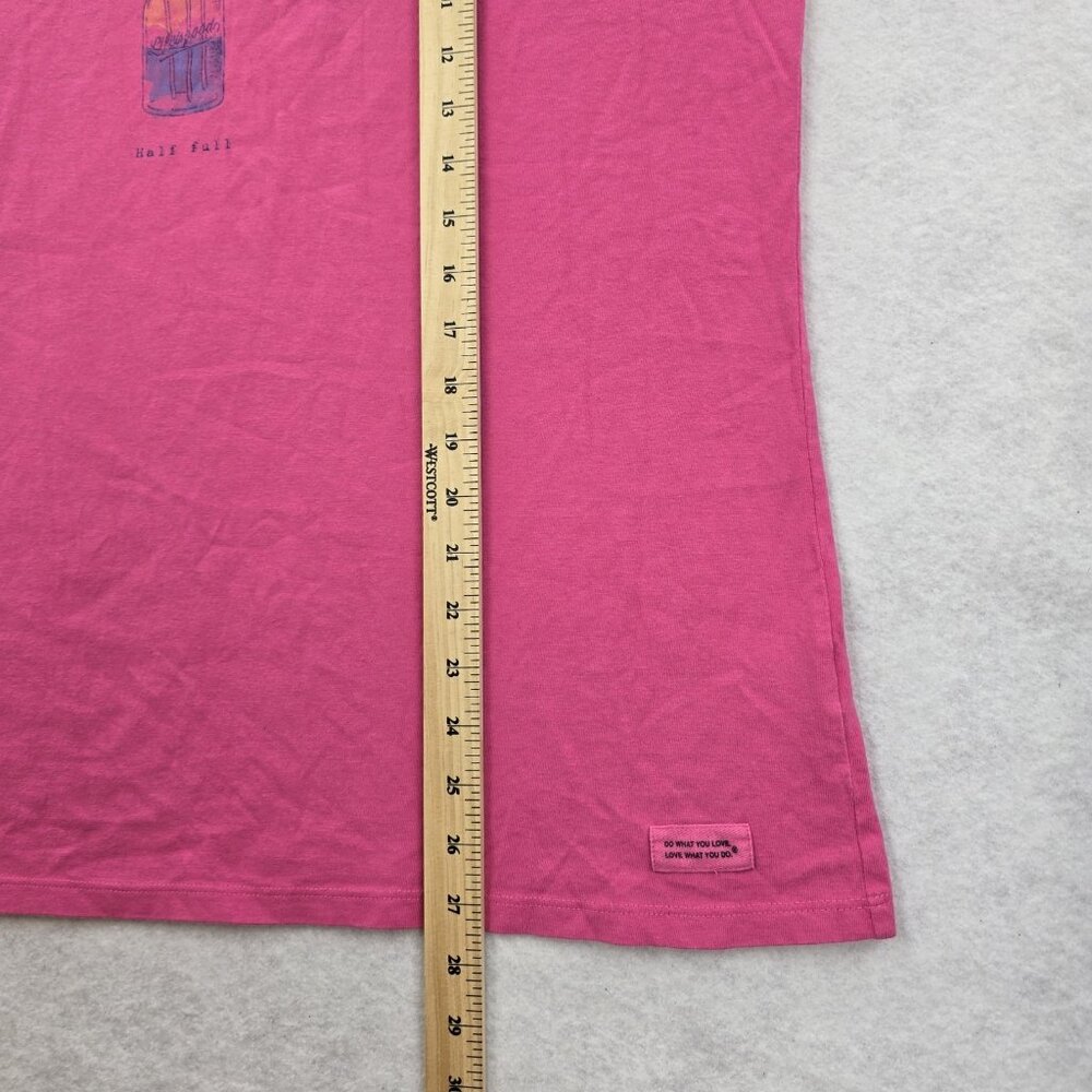 Life Is Good Crusher V-Neck T-Shirt XL Half Full Daisy Flowers Mason Jar Pink - Picture 8 of 8